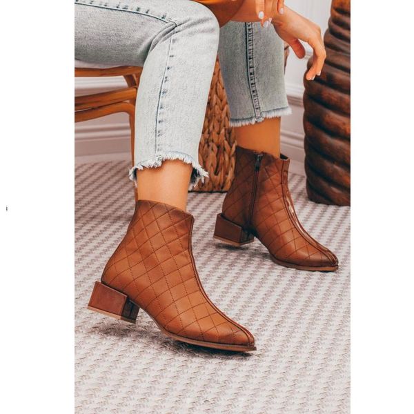 

boots tan color pu leather zipper season 2021 winter autmn fashion comfortable standard mold different heel lady women, Black