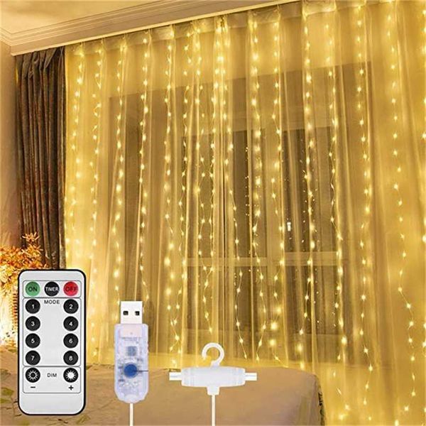 LED String Lights Decorazione natalizia Fairy Garland Curtain Light USB Festoon String Light per Party Garden Home Wedding Decor 211122