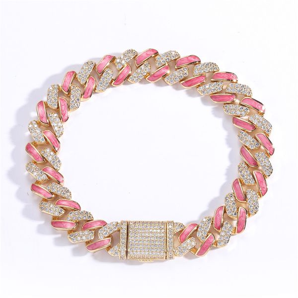 

12mm cuban link pink oil dripping cubans bracelet personalized micro paved zircon mens hip hop jewelry gift, Black