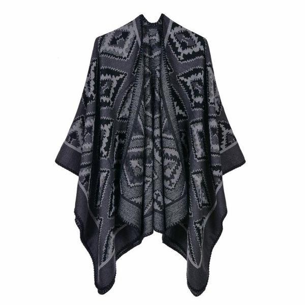 

women's sweaters 2021 ms. big geometric diamond shawl imitation cashmere travel split cape computer knitted thick plaid, White;black