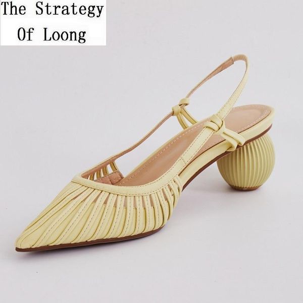 

dress shoes summer france style fashion thick heels pointed toe cut out back strap party genuine leather women sandals 20210606, Black