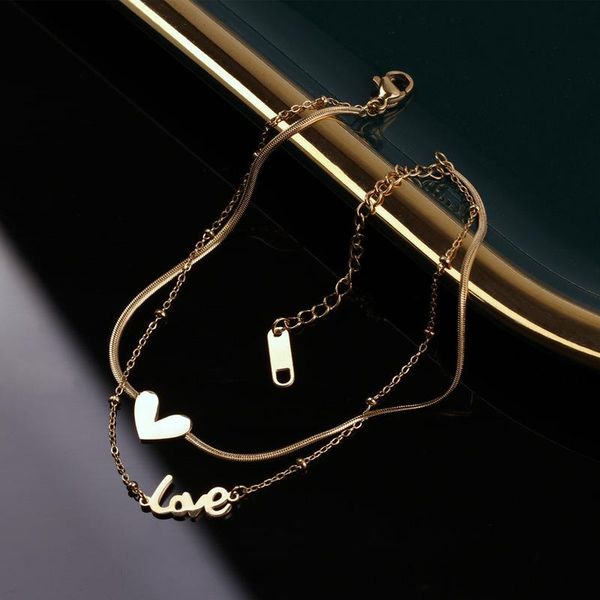 

pendant necklaces tosako stainless steel necklace titanium pendants sweater chain heart letter "love" female 2021 trend jewelry, Silver
