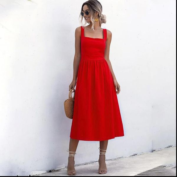 

long summer backless womens dress casual white black ruched slip midi sundresses ladies pleated spaghetti strap clothes, Black;gray