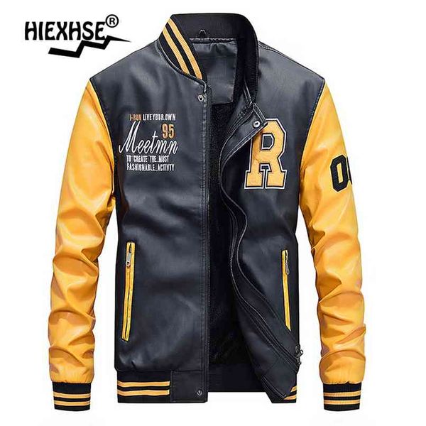 

leather jacket men bomber motorcycle stand collar winter coats autumn comfort business coat m-4xl 210923, Black