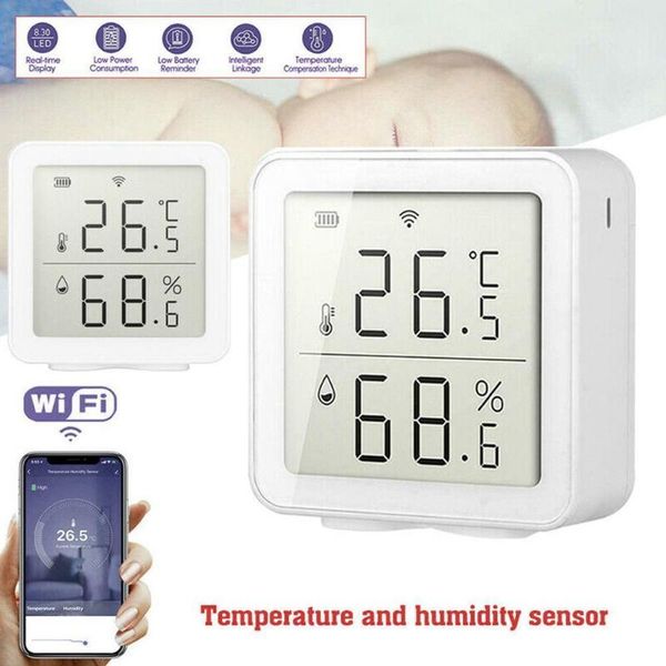 

smart home control wifi 2.4g temperature and humidity sensor indoor hygrometer display assistant google for alexa with lcd thermometer n5b0