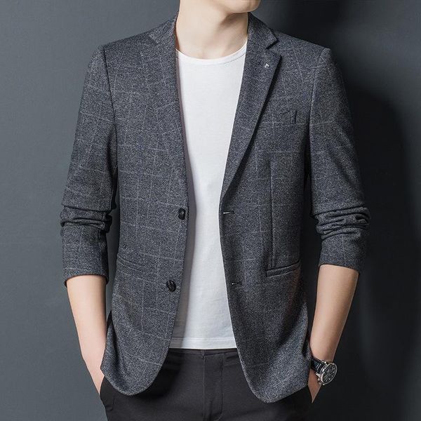 

men's suits & blazers casual suit men's autumn/winter 2021 thick stretch non-iron plaid slim small youth korean jacket, White;black