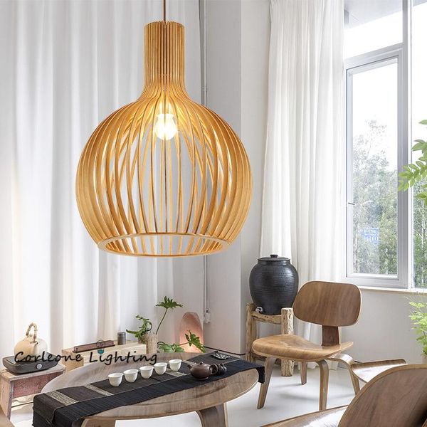 

pendant lamps modern birdcage lights nordic led wood hanging dining room living decoration lamp indoor lighting fixtures
