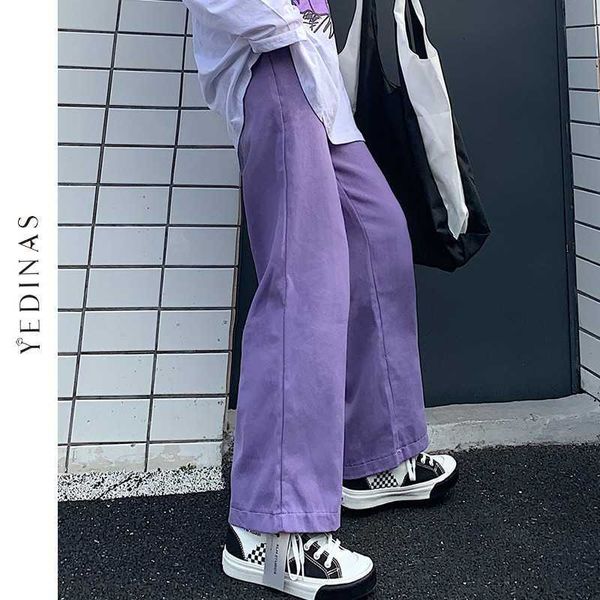 Yedinas Donne di Autunno della Molla Casual Harem Pantaloni Coreano Elastico In Vita Cargo Harajuku Streetwear Tuta Pantaloni Dritti 210527