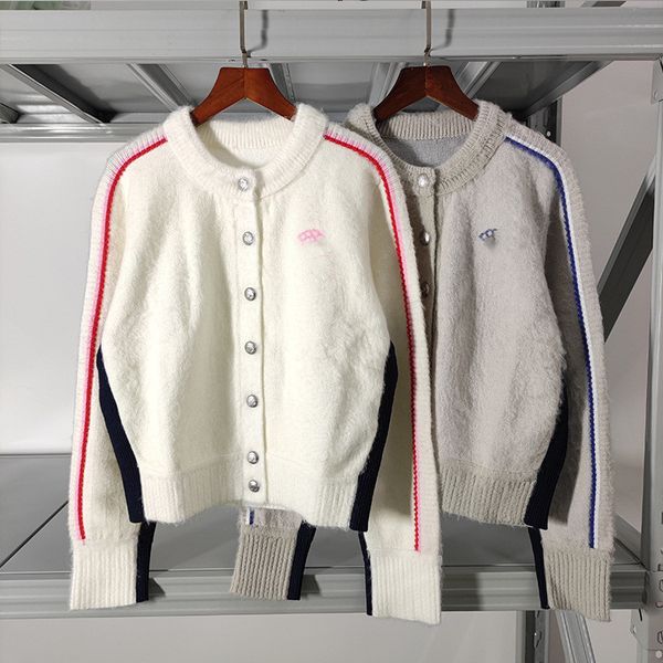 

1009 2022 milan style autumn brand same style sweater striped cardigan long sleeve white gray print crew neck regular fashion women clothes, White;black