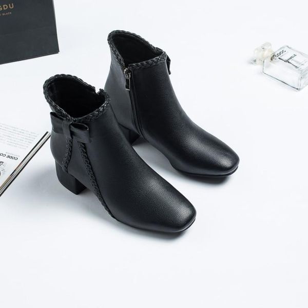 

boots oversized women shoes ankle for ladies woman winter plain square bow, Black