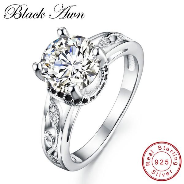 

cluster rings [black awn] black & white silver 925 sterling jewelry trendy wedding for women engagement ring c096, Golden;silver
