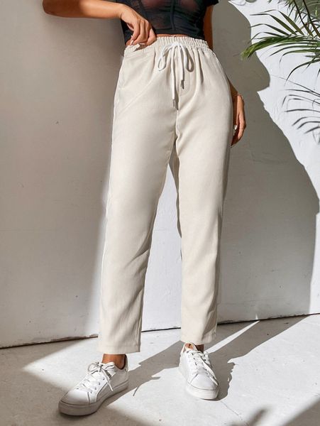 

petite drawstring waist tapered pants i9pv#, Black;white