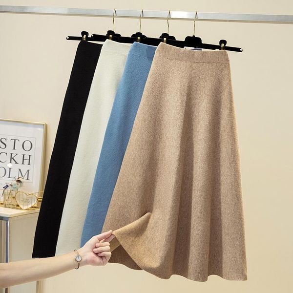 

skirts solid black harajuku knitting maxi long skirt high waist a line midi blue faldas largas mujer retro ladies korean style clothing