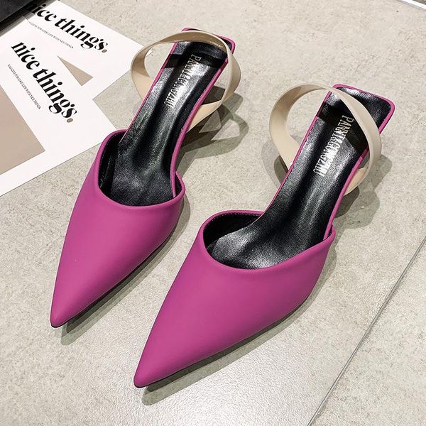 

women sandals pointed stiletto vintage baotou mules slippers elegant streetwear female outdoor beach sandal, Black