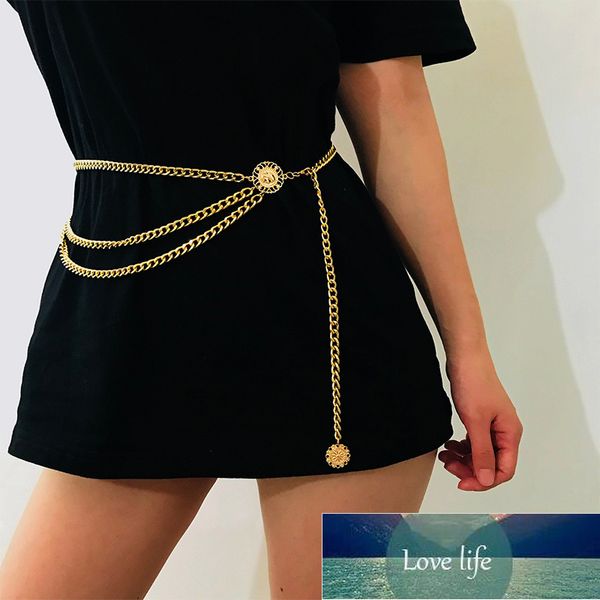 

women's belt metal waist chains retro golden silver chain on waists sun flowers round disc aluminum chains clothes accessories factory, Black;brown