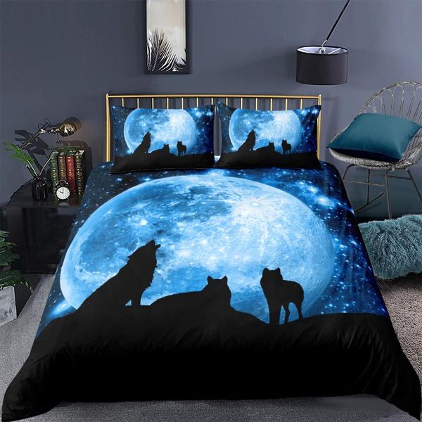 

bedding sets 3d animal wolf printing duvet cover microfiber 3pcs quilt single double  king size moon night comforter set