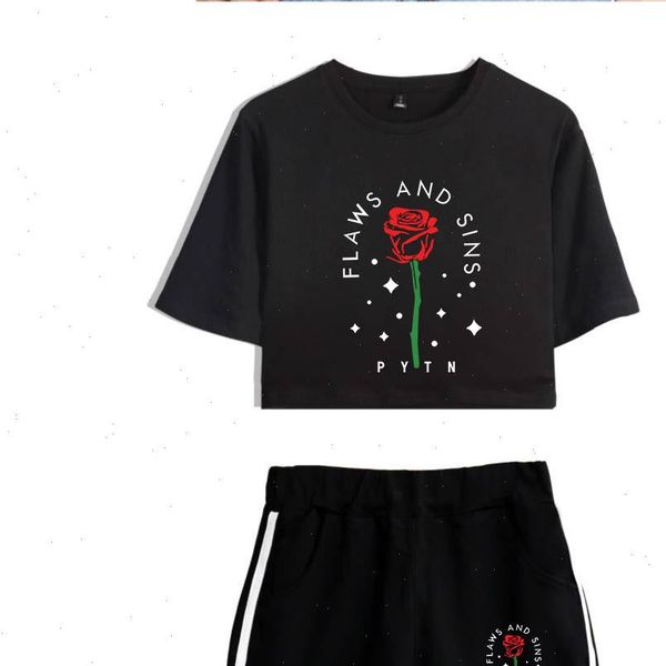 

women tracksuits web celebrity payton moormeier pytn print two piece set shorts lovely t shirt sale clothes, Gray