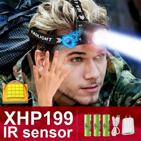 

headlamps xhp199 powerful led headlamp 18650 rechargeable ir sensor head lamp 1000000lm super bright fishing headlight