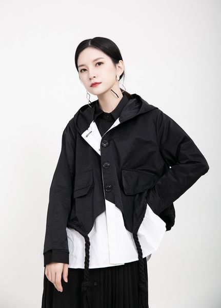 

msxu -sell short with fake hood two loose casual garments big size woman jacket, Black;brown