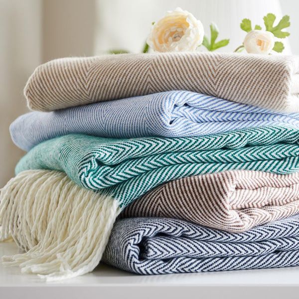 

blankets woven jacquard wave pattern herringbone tassel set blanket line