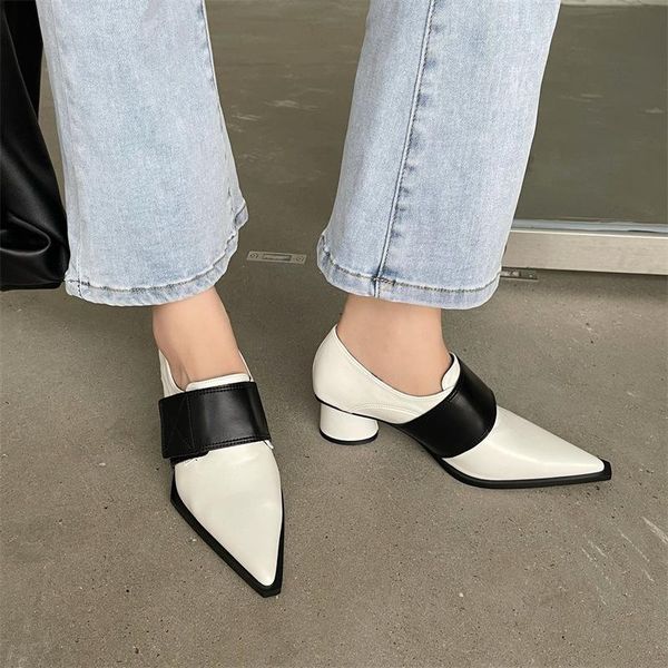 

dress shoes 2021 autumn pointed toe round high heels magic stickers colored single women black and white