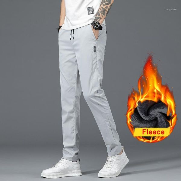 

men's pants fleece men sweatpants joggers fitness casual outdoor trouser straight slim fit sports home male trousers, Black
