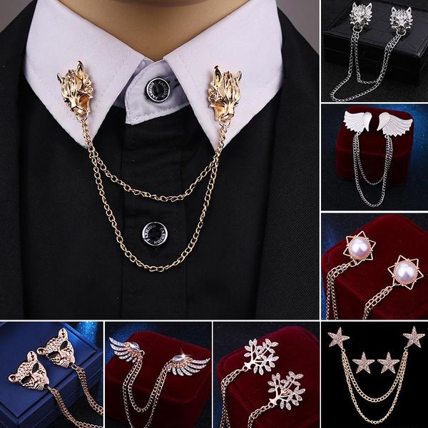 

pins, brooches men women suit shirt chain lapel pins vintage wolf tiger animal cross collar retro badge pin fashion neckware gift, Gray