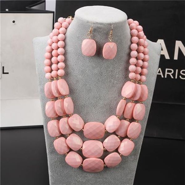 

korean fashion jewelry bohemian multilayer color jelly necklace earring set female accessories multicolor item, Silver