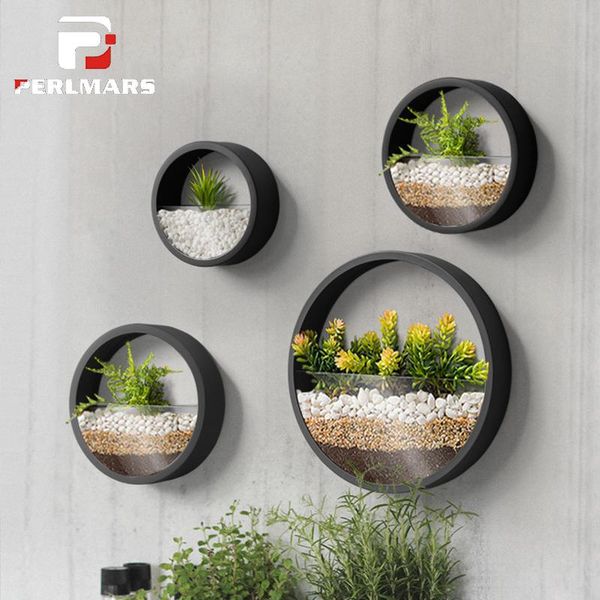 

vases creative wall vase hanging basket succulent flower plant stone holder iron art solid color bonsai home decoration crafts