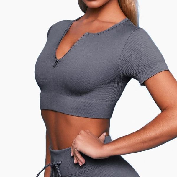 

yoga outfit women shirts sport solid sportwear workout haft zipper crop clothing fitness women's tracksuit