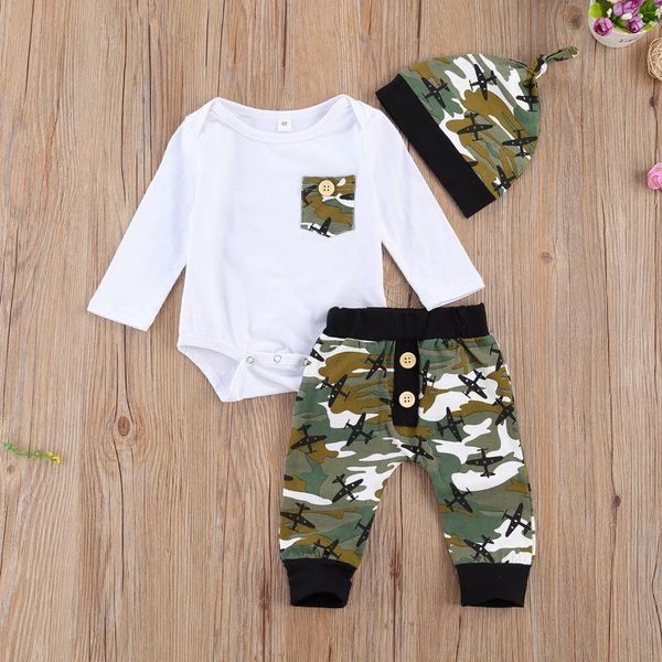 

baby & children's 0-24m 2pcs born girls clothes long sleeve pocket jumpsuit + camouflage pants outfits clothing sets, White