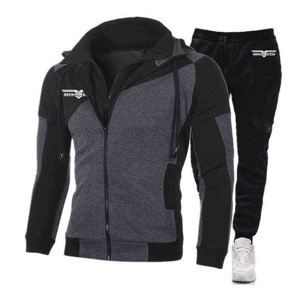 

2021 ramstein germany metal band new mens fashion hoodies zipper jacket + pants suit male hooded sweater casual with hood set, Gray