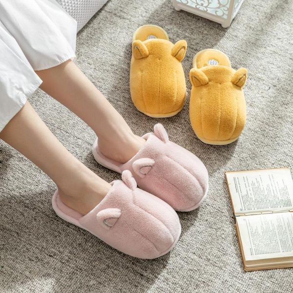 

women winter slipper shoes cotton plush slippers girl cute furry simple warm slide female anti-slip home indoor, Black