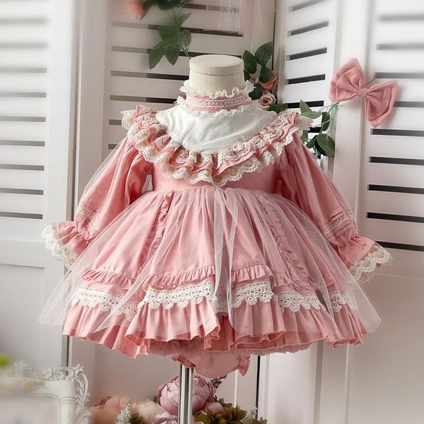 

girl's dresses spain autumn spanish vintage lolita ball gown lace mesh ruffles design birthday party easter princess dress for girls, Red;yellow