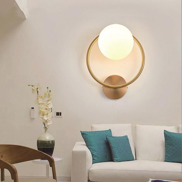 

wall lamps nordic led w27 for living room bedroom bedside restaurant glass ball iron ring apartment corridor lighting luminaire