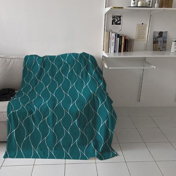 

turquoise color wave pattern texture throw blanket for sofa warm on bed home bedspread travel fleece blankets