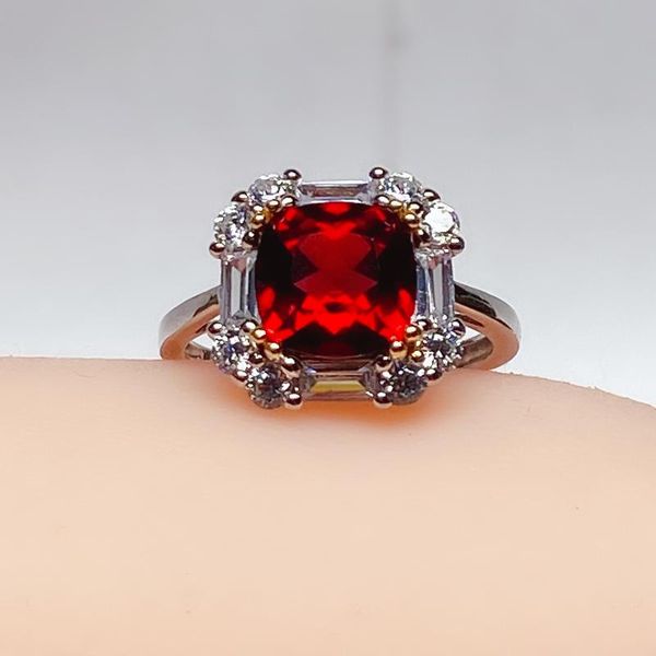 

cluster rings xinyipeng real natural garnet ring 925 sterling silver white gold plated fine wedding jewelry for women, Golden;silver