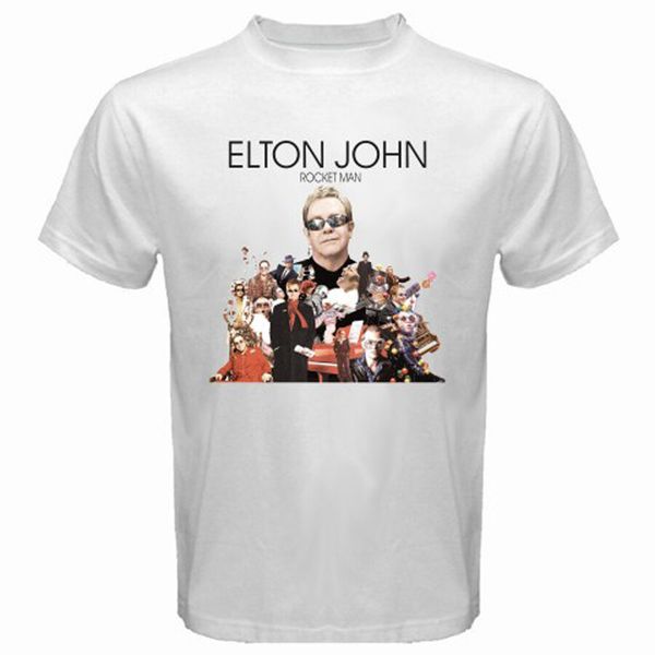 

new elton john rocket man music legend men's white t-shirt size s to 3xl, White;black