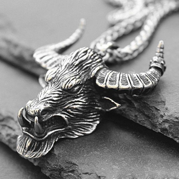 

chains retro domineering punk bull demon pendant men's necklace trendy hip hop personality jewelry sweater chain, Silver