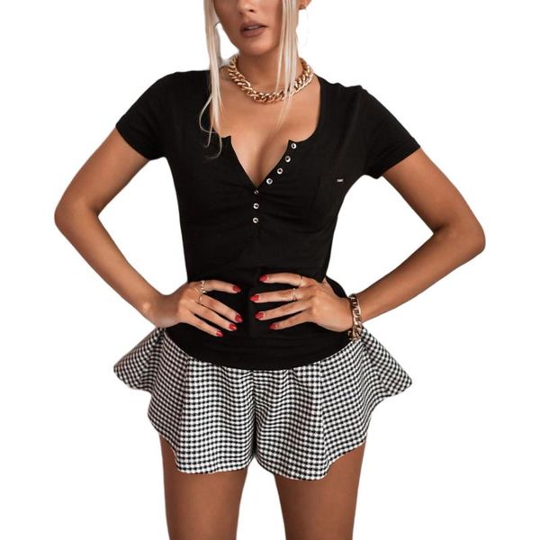 

women fashion short sleeve buttons t-shirt stylish solid color for ladies female,daily wear/casual/going out/present women's, White