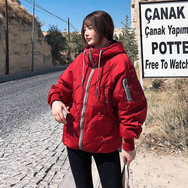 

women's down & parkas lucyever winter jacket casual warm hooded woman simple zipper solid loose coat abrigos mujer invierno yuof, Black