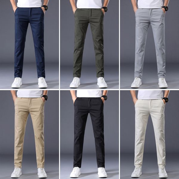 

7 colors mens classic solid color summer thin casual pants business fashion stretch cotton regular fit brand trousers male 5xl, Black