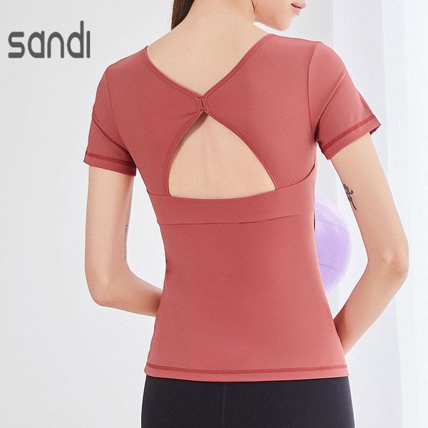 

hollow out breathable yoga gym sports running workout short sleeve t-shirts crop fitness shirts active wear outfit