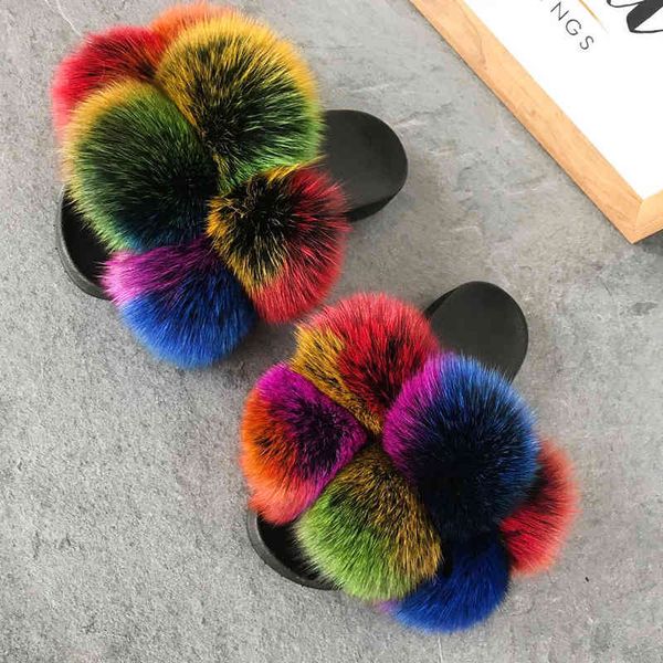 

black and purple blend popular women soft fur 100% brand fur slippers