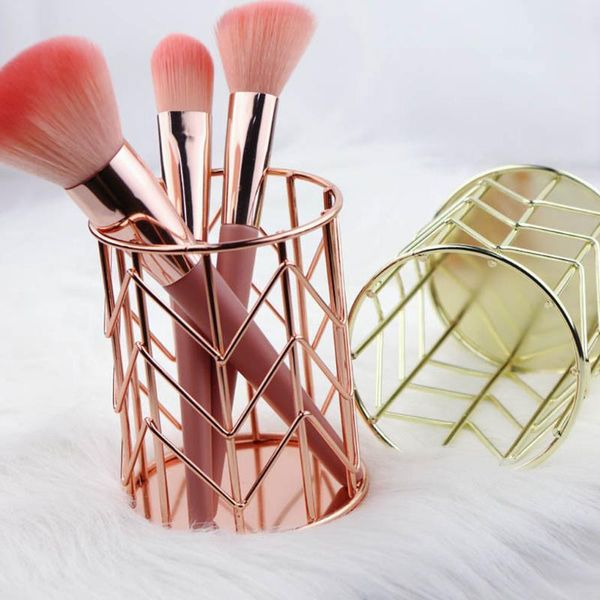 

makeup brushes cosmetic make-up brush opbergbox emmer holle cylinder letterhead holder organizer table rose gold