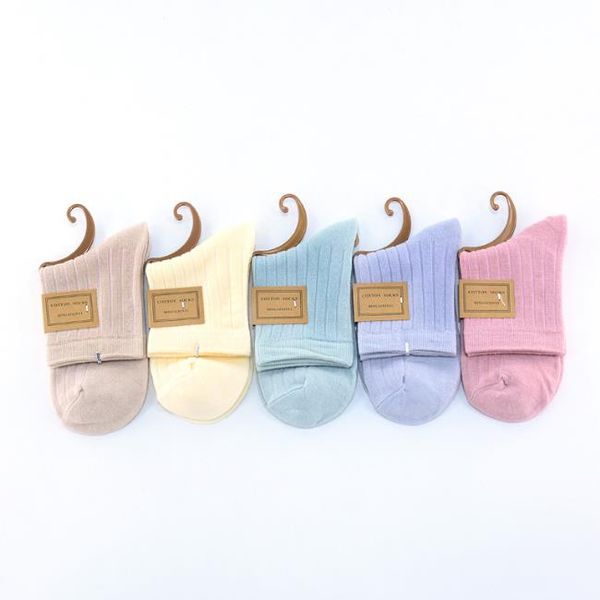 Yeni Sonbahar Kış Bayanlar Saf Renk Pamuklu Tüp Çorap Çizgili Break Boşta Çorap Nefes, Absorbing Ter ve Sürtünme Anti-Sürtünme Çorap