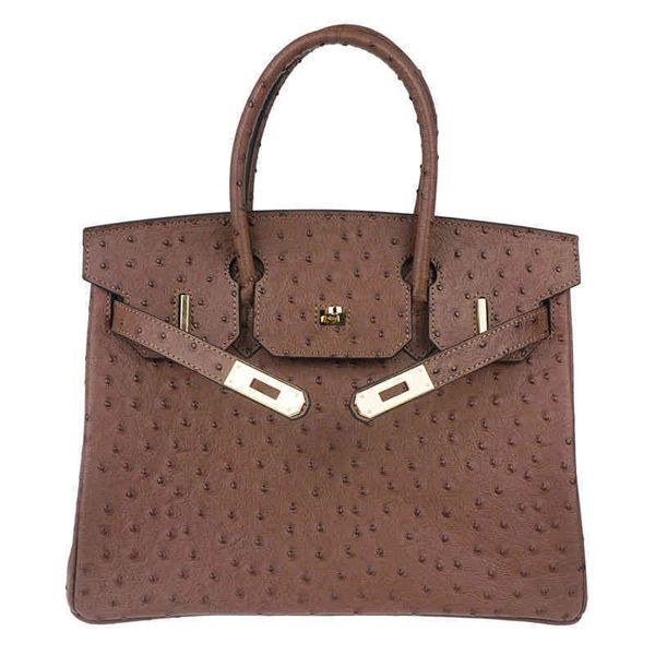 

h bags luxury genuine leather handbags miss tree customized magazine brikns style dark green brown ostrich grain cowhide bag portable should