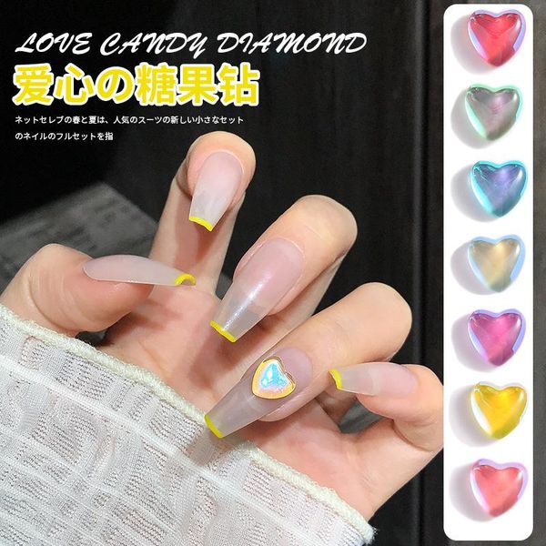 

nail art decorations 5 pcs lovely candy heart decoration shiny transparent rhinestone diy 3d resin cute charm accessories, Silver;gold