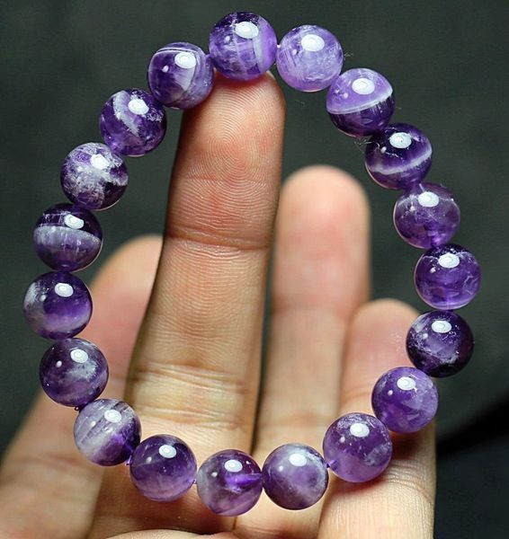 

charm bracelets 6/8/10/12mm natural purple gems crystal beaded elastic bracelet stretch healing women men jewelry gifts, Golden;silver