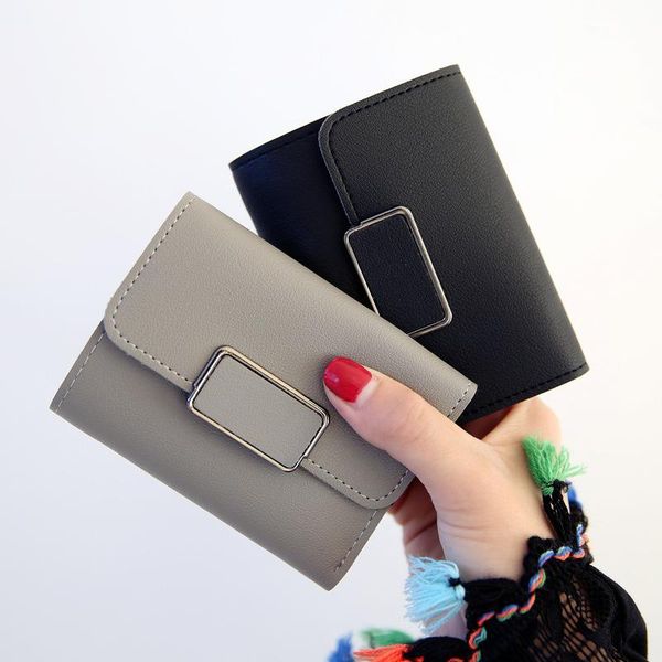

wallets ladies folding wallet short simple retro fashion small fresh square buckle purse clutch women, Red;black